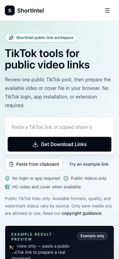 ShortIntel mobile link field with Paste from clipboard
